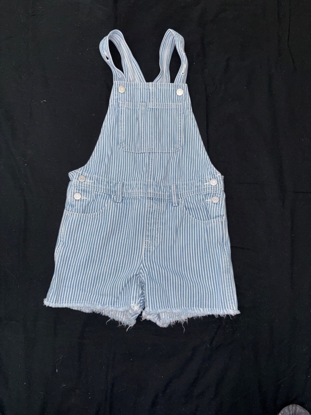 Old Navy Light Blue Striped Denim Overall Shorts